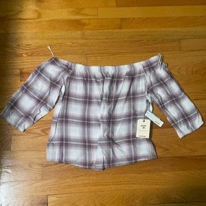 BRAND NEW Garage off the shoulder plaid top